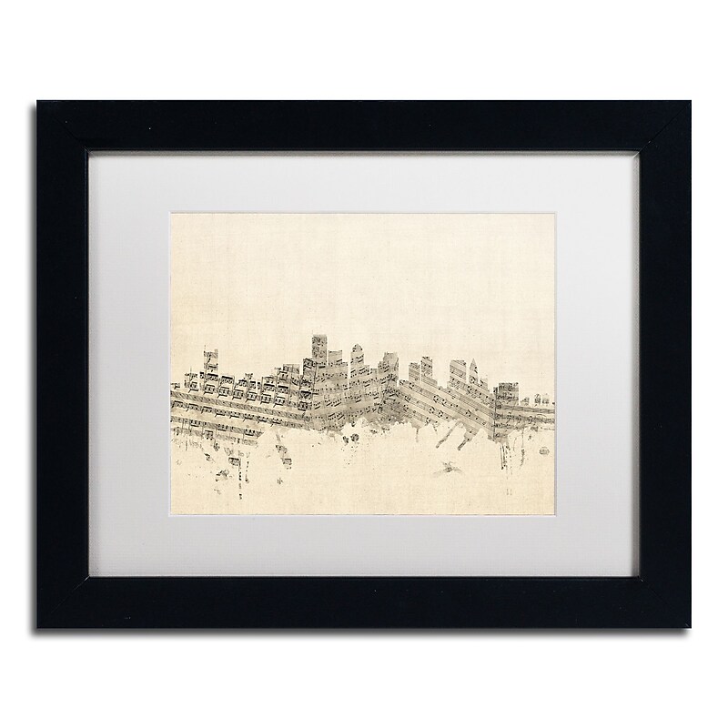 Trademark Fine Art ''Boston Skyline Sheet Music'' by Michael Tompsett 11" x 14" Black Frame (MT0834-B1114MF) image 1