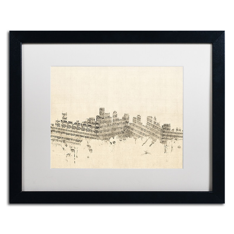 Trademark Fine Art ''Boston Skyline Sheet Music'' by Michael Tompsett 16" x 20" White Matted Black Frame (MT0834-B1620MF) image 1