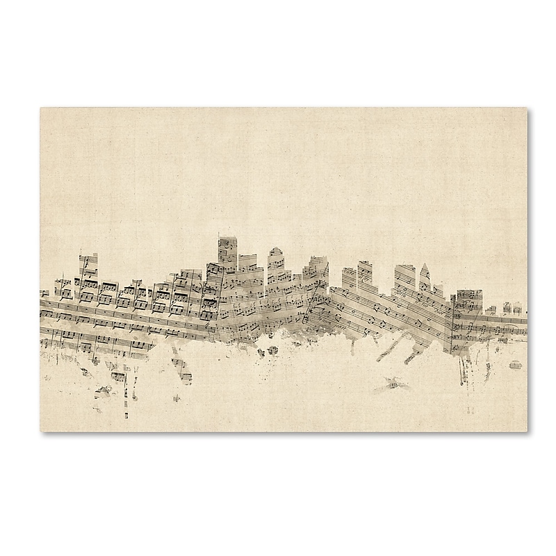 Trademark Fine Art ''Boston Massachusetts Skyline Sheet Music'' by Michael Tompsett 12" x 19" Canvas Art (MT0834-C1219GG) image 1