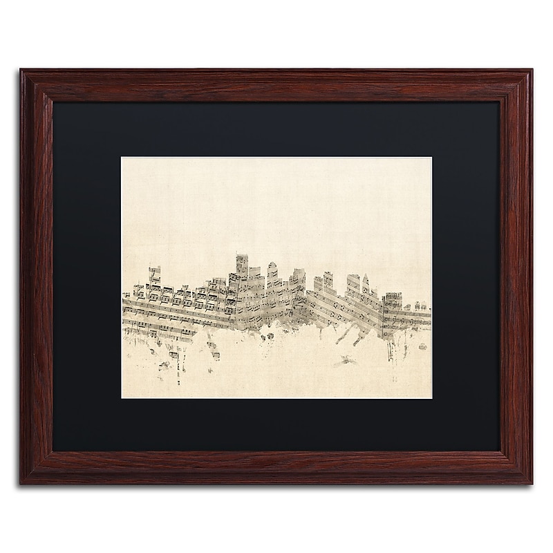 Trademark Fine Art ''Boston Skyline Sheet Music'' by Michael Tompsett 16" x 20" Black Matted Wood Frame (MT0834-W1620BMF) image 1