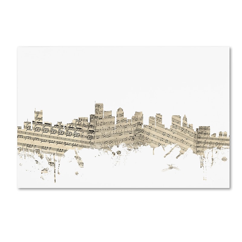 Trademark Fine Art ''Boston Massachusetts Skyline Sheet Music'' by Michael Tompsett 12" x 19" Canvas Art (MT0835-C1219GG) image 1