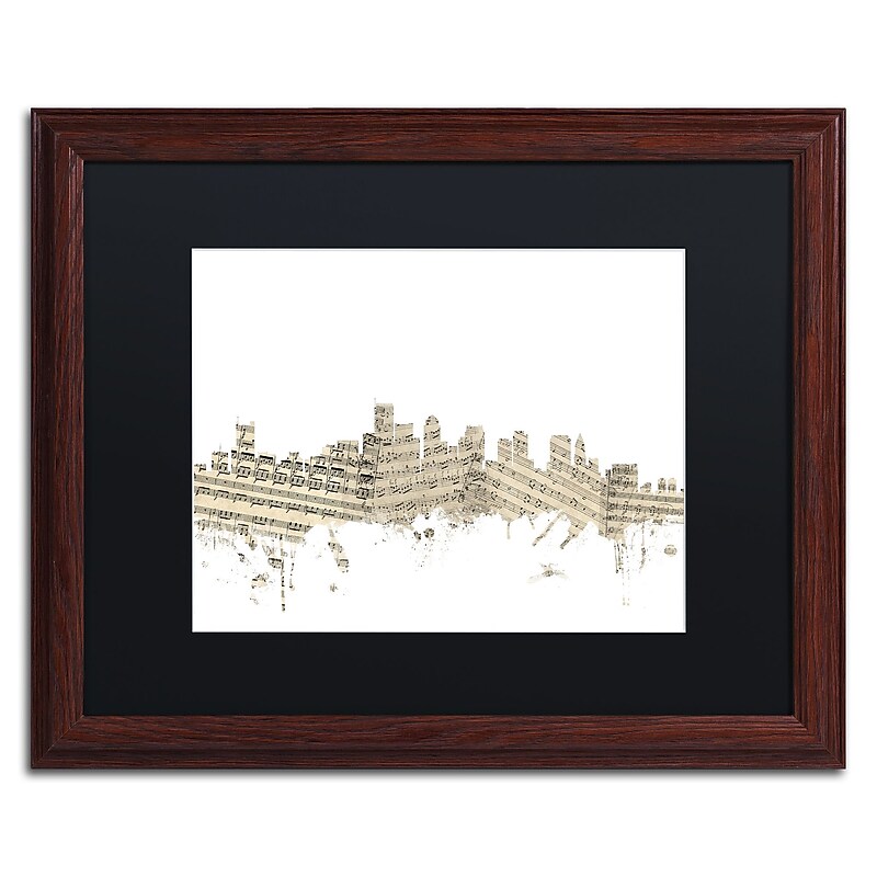 Trademark Fine Art ''Boston Skyline Sheet Music'' by Michael Tompsett 16" x 20" Black Matted Wood Frame (MT0835-W1620BMF) image 1