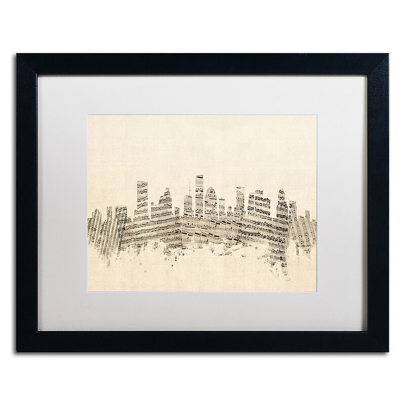 Trademark Fine Art ''Houston Texas Skyline Sheet Music'' by Michael Tompsett 16" x 20" White Matted Black Frame (MT0836-B1620MF) image 1