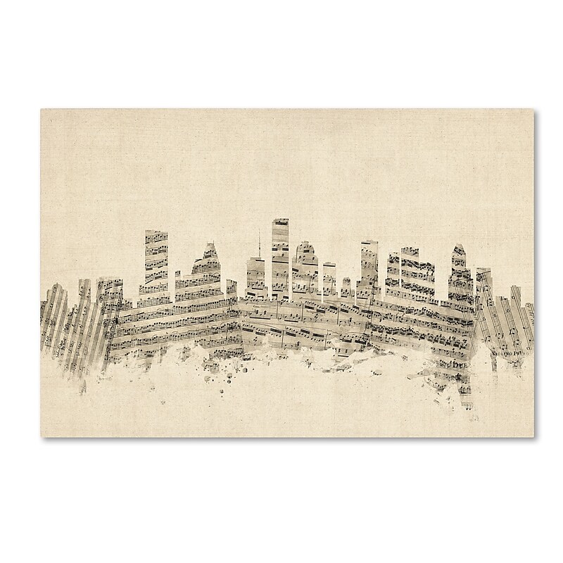 Trademark Fine Art ''Houston Texas Skyline Sheet Music'' by Michael Tompsett 14" x 19" Canvas Art (MT0836-C1419GG) image 1
