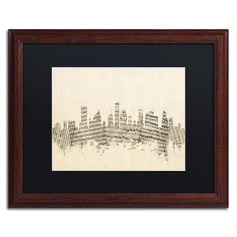 Trademark Fine Art ''Houston Texas Skyline Sheet Music'' by Michael Tompsett 16" x 20" Wood Frame (MT0836-W1620BMF) image 1