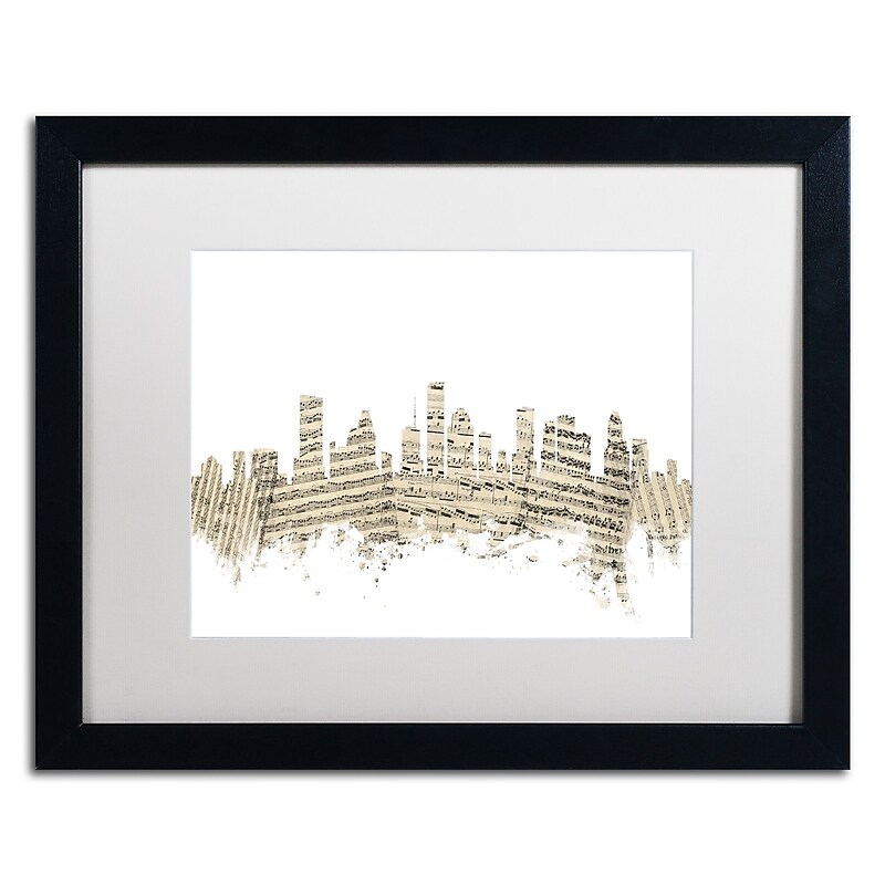 Trademark Fine Art ''Houston Skyline Sheet Music II'' by Michael Tompsett 16" x 20" White Matted Black Frame (MT0837-B1620MF) image 1