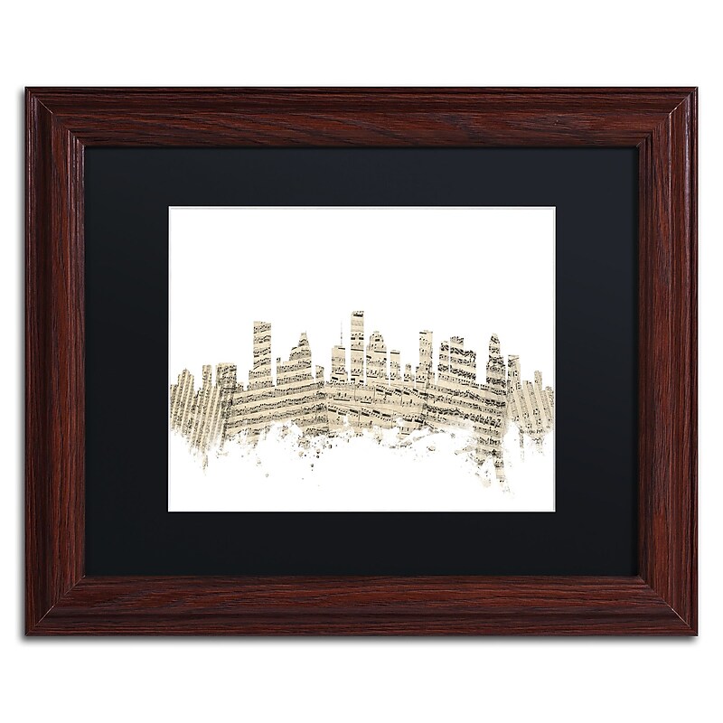 Trademark Fine Art ''Houston Skyline Sheet Music II'' by Michael Tompsett 11" x 14" Wood Frame (MT0837-W1114BMF) image 1