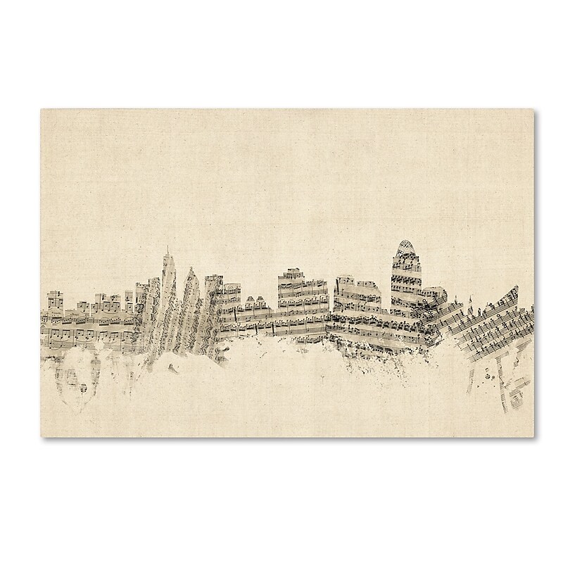 Trademark Fine Art ''Cincinnati Ohio Skyline Sheet Music'' by Michael Tompsett 12" x 19" Canvas Art (MT0838-C1219GG) image 1