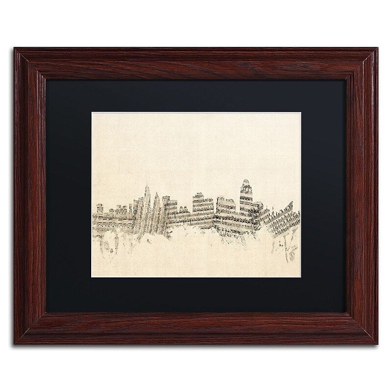 Trademark Fine Art ''Cincinnati Skyline Sheet Music'' by Michael Tompsett 11" x 14" Wood Frame (MT0838-W1114BMF) image 1