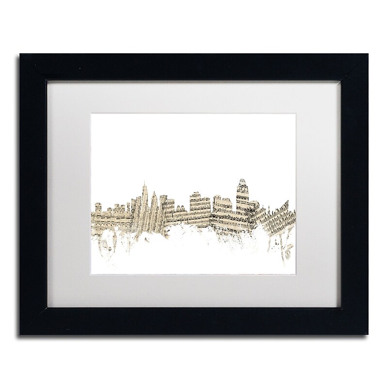Trademark Fine Art ''Cincinnati Skyline Sheet Music'' by Michael Tompsett 11" x 14" Black Frame (MT0839-B1114MF) image 1