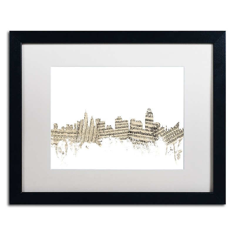 Trademark Fine Art ''Cincinnati Skyline Sheet Music'' by Michael Tompsett 16" x 20" White Matted Black Frame (MT0839-B1620MF) image 1