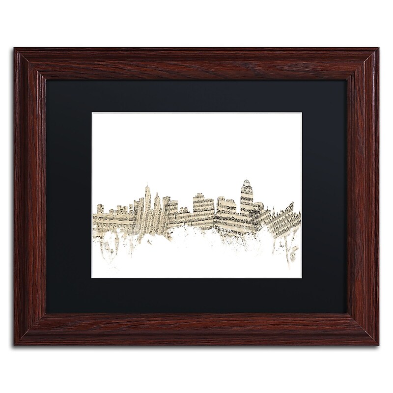 Trademark Fine Art ''Cincinnati Skyline Sheet Music'' by Michael Tompsett 11" x 14" Wood Frame (MT0839-W1114BMF) image 1