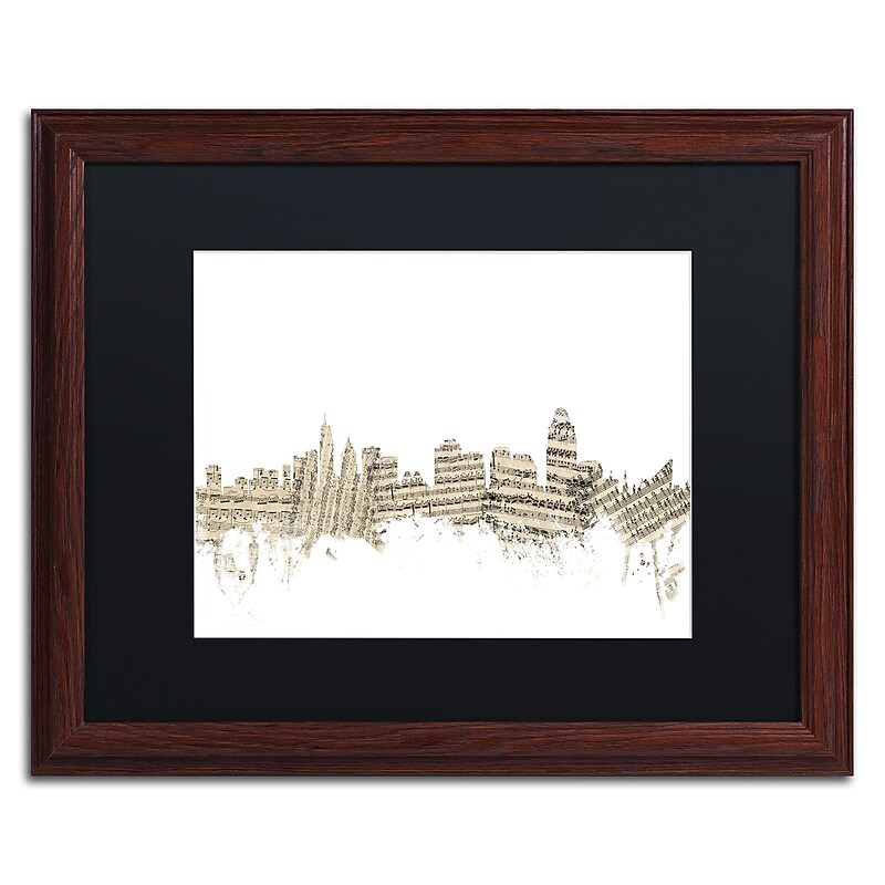 Trademark Fine Art ''Cincinnati Skyline Sheet Music'' by Michael Tompsett 16" x 20" Black Matted Wood Frame (MT0839-W1620BMF) image 1