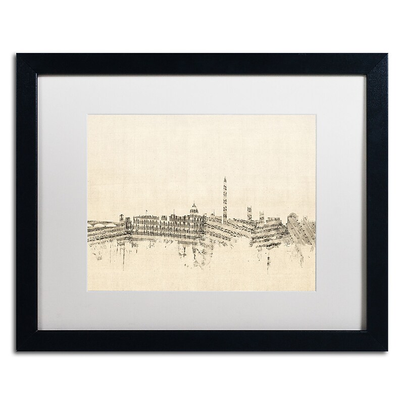 Trademark Fine Art ''Washington DC Skyline Sheet Music'' by Michael Tompsett 16" x 20" White Matted Black Frame (MT0840-B1620MF) image 1