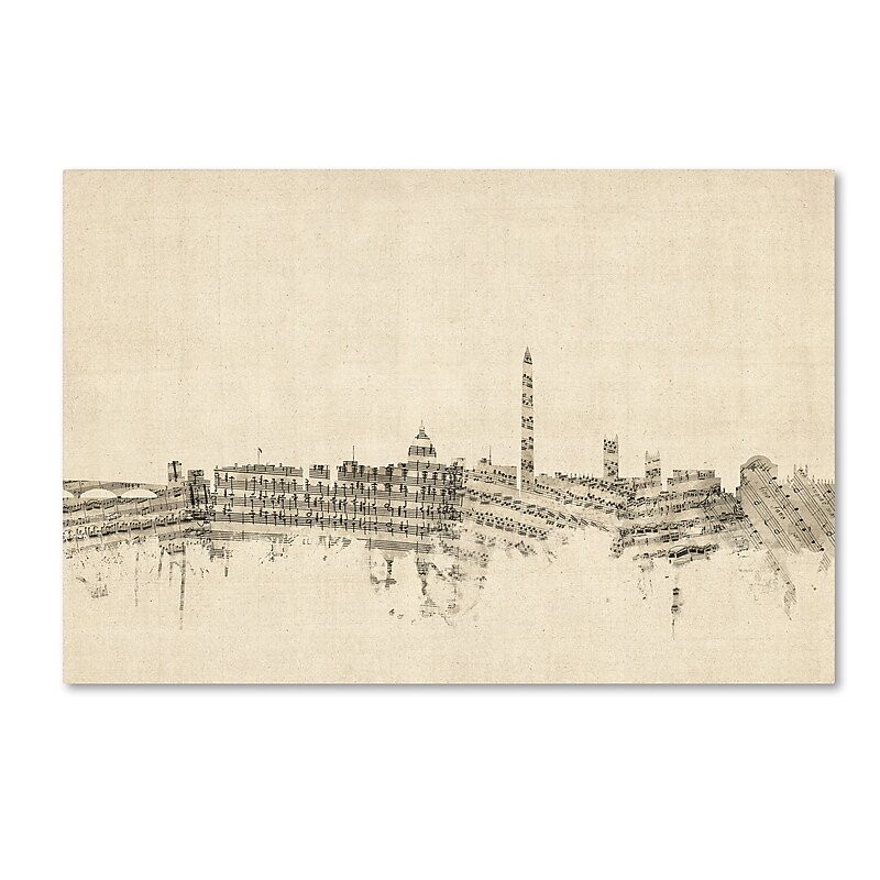 Trademark Fine Art ''Washington DC Skyline Sheet Music'' by Michael Tompsett 22" x 32" Canvas Art (MT0840-C2232GG) image 1