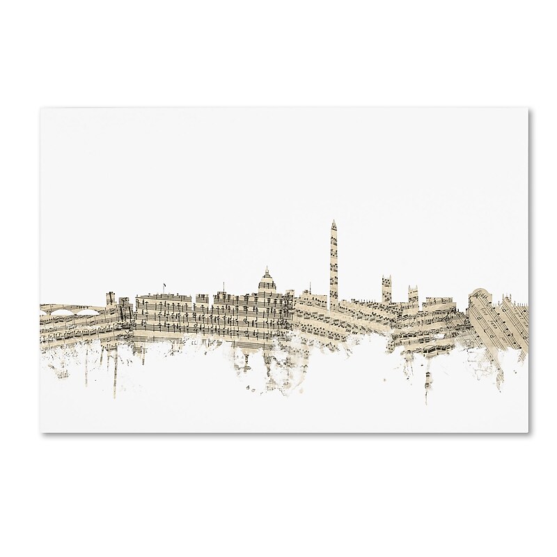Trademark Fine Art ''Washington DC Skyline Sheet Music'' by Michael Tompsett 12" x 19" Canvas Art (MT0841-C1219GG) image 1