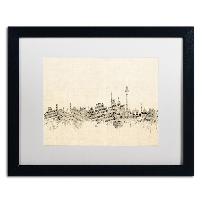 Trademark Fine Art ''Berlin Skyline Sheet Music'' by Michael Tompsett 16" x 20" White Matted Black Frame (MT0842-B1620MF) image 1