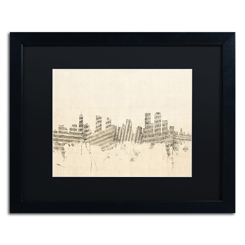 Trademark Fine Art ''Denver Skyline Sheet Music'' by Michael Tompsett 16" x 20" Black Matted Black Frame (MT0844-B1620BMF) image 1