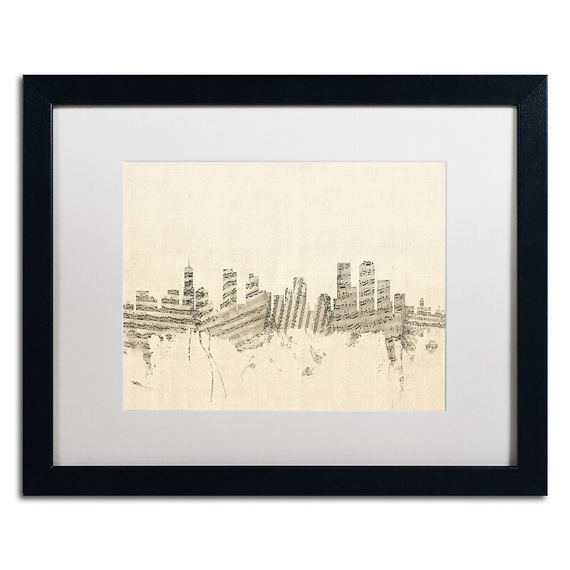 Trademark Fine Art ''Denver Skyline Sheet Music'' by Michael Tompsett 16" x 20" White Matted Black Frame (MT0844-B1620MF) image 1
