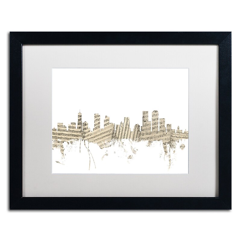 Trademark Fine Art ''Denver Skyline Sheet Music'' by Michael Tompsett 16" x 20" White Matted Black Frame (MT0845-B1620MF) image 1
