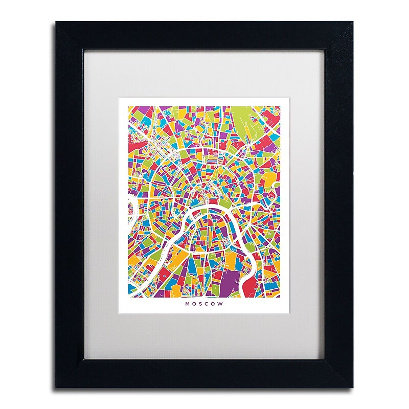 Trademark Fine Art ''Moscow City Street Map II'' by Michael Tompsett 11" x 14" White Matted Black Frame (MT0848-B1114MF) image 1