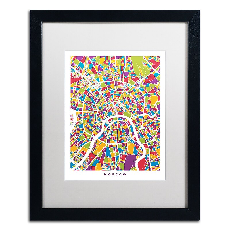 Trademark Fine Art ''Moscow City Street Map II'' by Michael Tompsett 16" x 20" White Matted Black Frame (MT0848-B1620MF) image 1