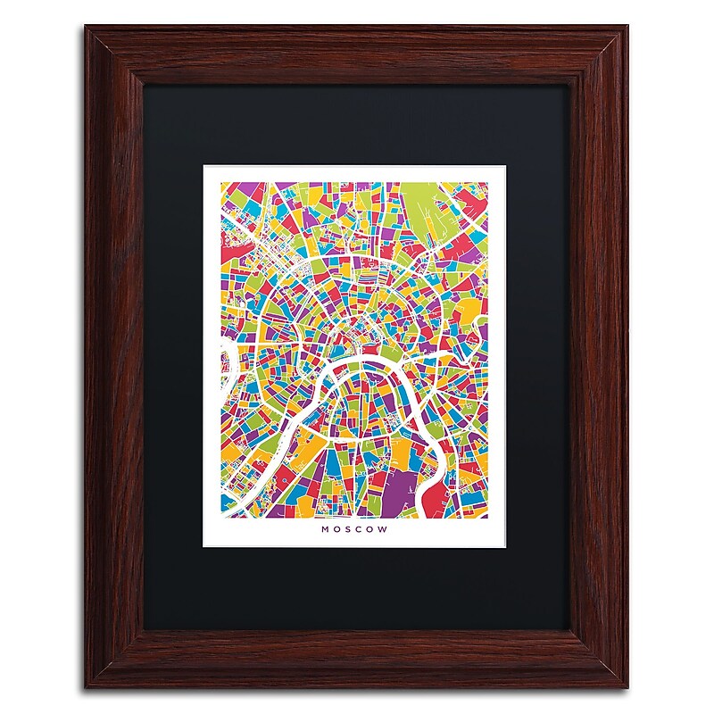 Trademark Fine Art ''Moscow City Street Map II'' by Michael Tompsett 11" x 14" Black Matted Wood Frame (MT0848-W1114BMF) image 1