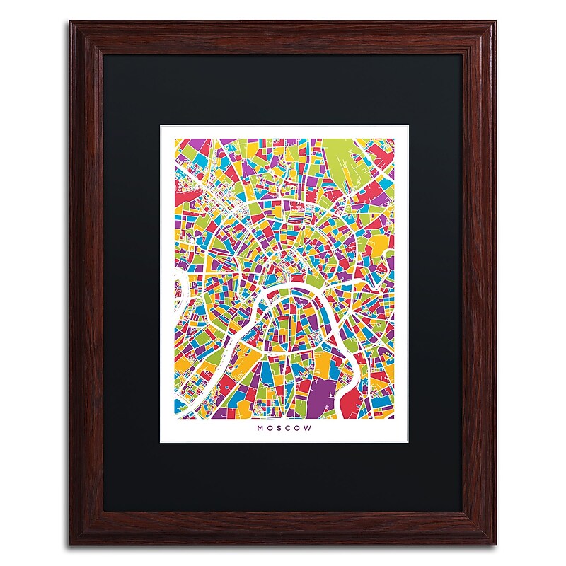 Trademark Fine Art ''Moscow City Street Map II'' by Michael Tompsett 16" x 20" Black Matted Wood Frame (MT0848-W1620BMF) image 1
