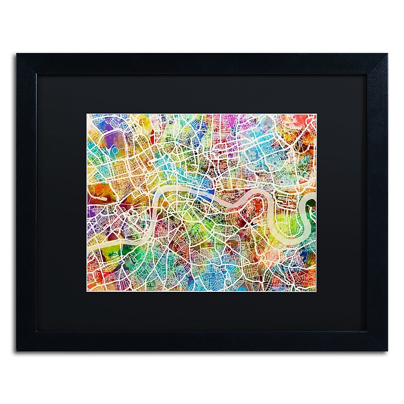 Trademark Fine Art ''London England Street Map II'' by Michael Tompsett 16" x 20" Black Matted Black Frame (MT0851-B1620BMF) image 1