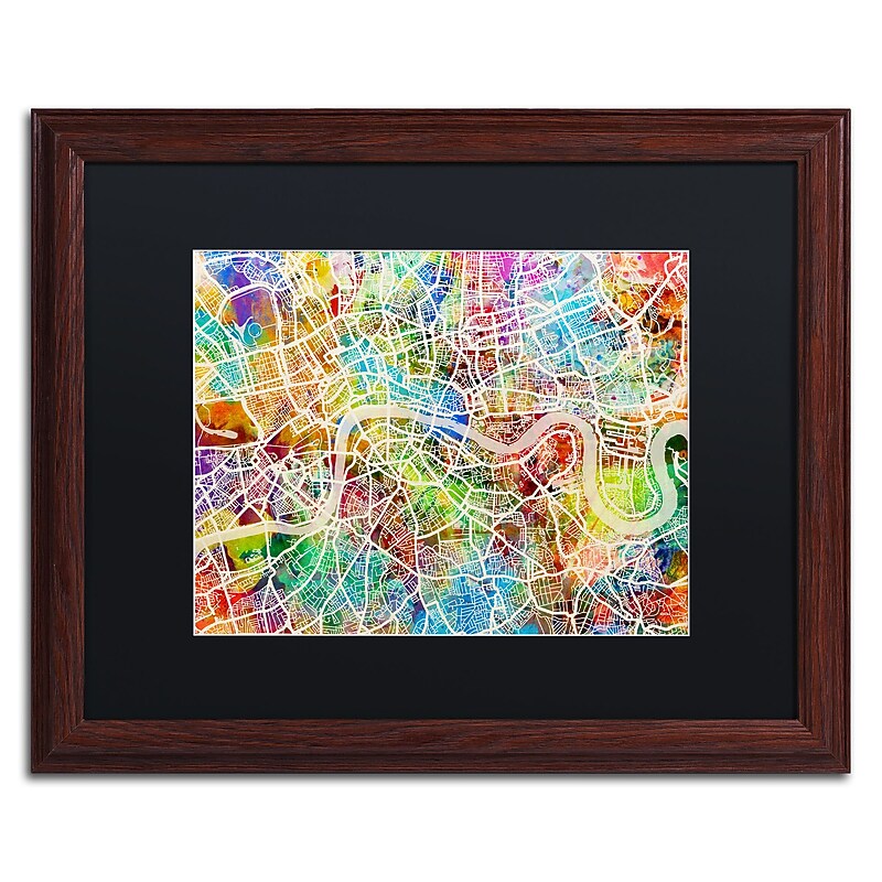 Trademark Fine Art ''London England Street Map II'' by Michael Tompsett 16" x 20" Black Matted Wood Frame (MT0851-W1620BMF) image 1