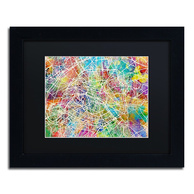 Trademark Fine Art ''Paris France Street Map II'' by Michael Tompsett 11" x 14" Black Matted Black Frame (MT0852-B1114BMF) image 1