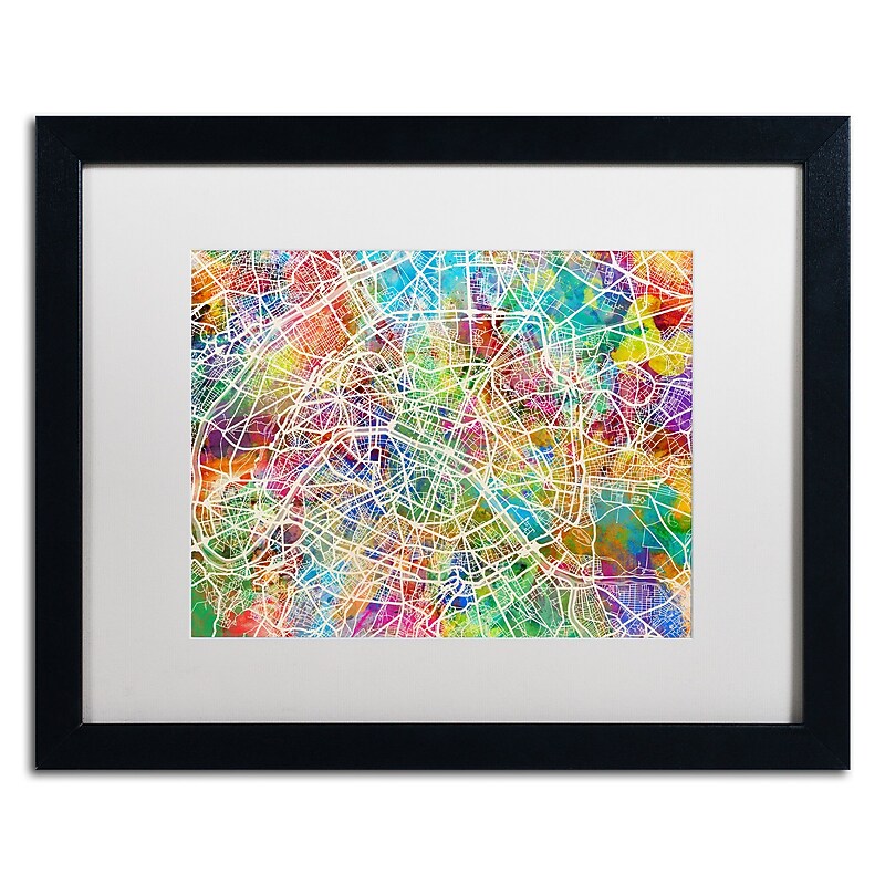 Trademark Fine Art ''Paris France Street Map II'' by Michael Tompsett 16" x 20" White Matted Black Frame (MT0852-B1620MF) image 1