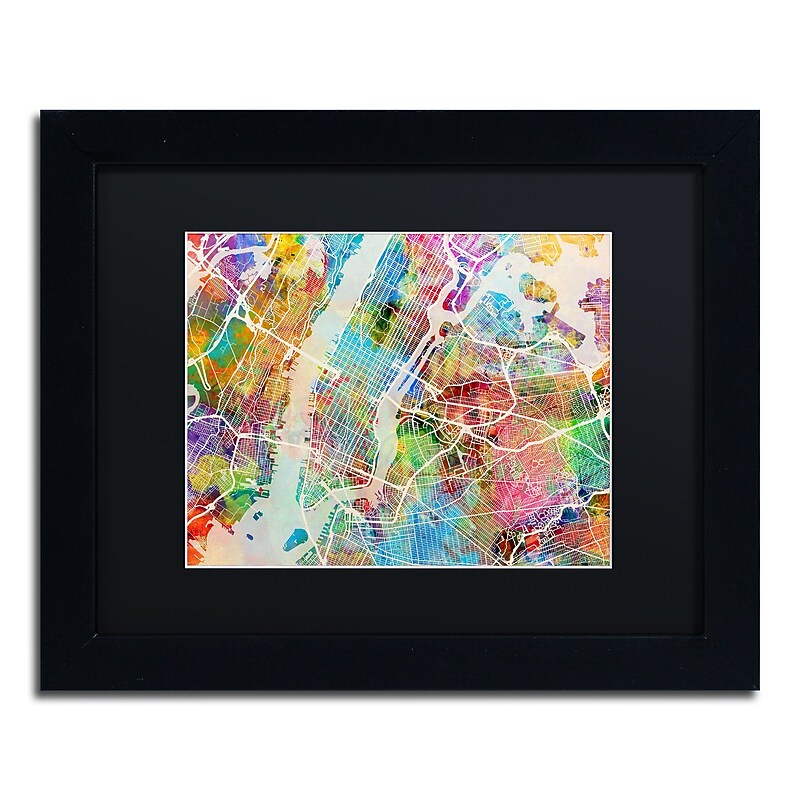 Trademark Fine Art ''New York City Street Map'' by Michael Tompsett 11" x 14" Black Matted Black Frame (MT0854-B1114BMF) image 1