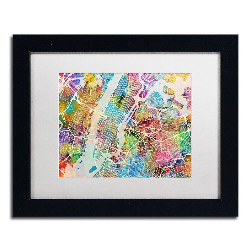 Trademark Fine Art ''New York City Street Map'' by Michael Tompsett 11" x 14" White Matted Black Frame (MT0854-B1114MF) image 1