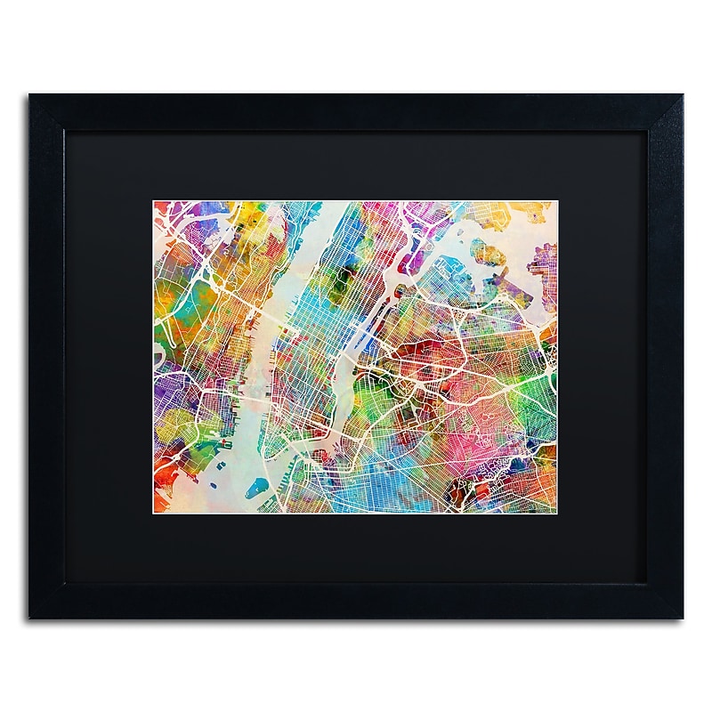Trademark Fine Art ''New York City Street Map'' by Michael Tompsett 16" x 20" Black Matted Black Frame (MT0854-B1620BMF) image 1