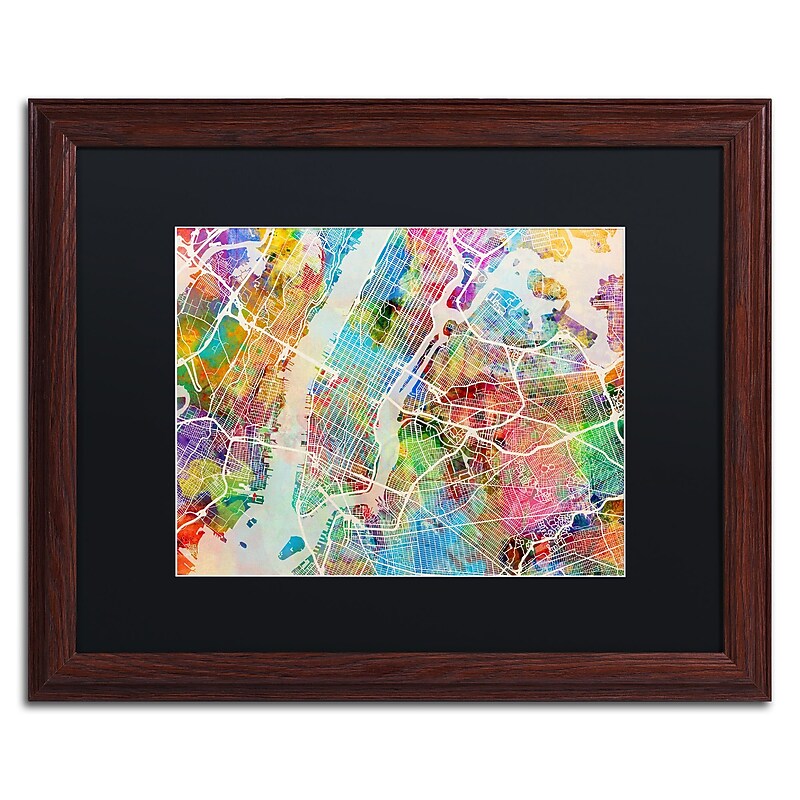 Trademark Fine Art ''New York City Street Map'' by Michael Tompsett 16" x 20" Black Matted Wood Frame (MT0854-W1620BMF) image 1