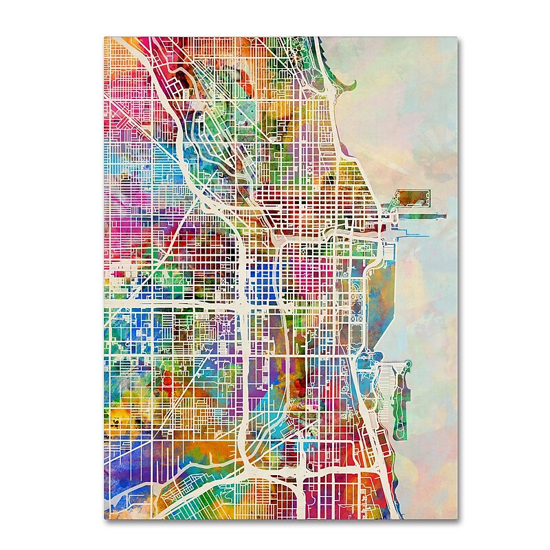 Trademark Fine Art ''Chicago City Street Map'' by Michael Tompsett 24" x 32" Canvas Art (MT0856-C2432GG) image 1
