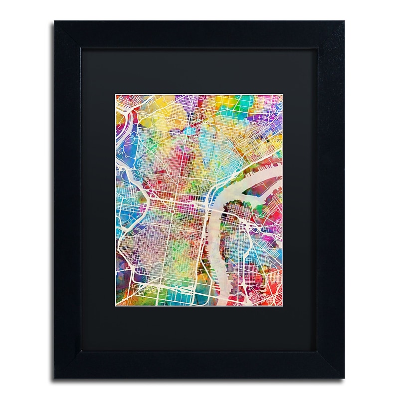 Trademark Fine Art ''Philadelphia Street Map'' by Michael Tompsett 11" x 14" Black Matted Black Frame (MT0857-B1114BMF) image 1
