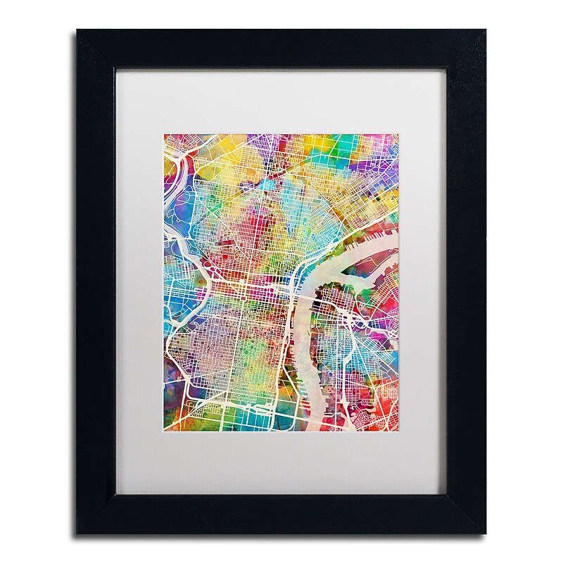 Trademark Fine Art ''Philadelphia Street Map'' by Michael Tompsett 11" x 14" White Matted Black Frame (MT0857-B1114MF) image 1