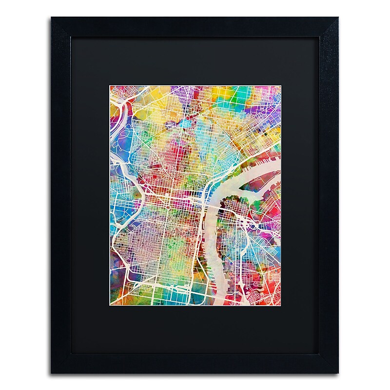 Trademark Fine Art ''Philadelphia Street Map'' by Michael Tompsett 16" x 20" Black Matted Black Frame (MT0857-B1620BMF) image 1