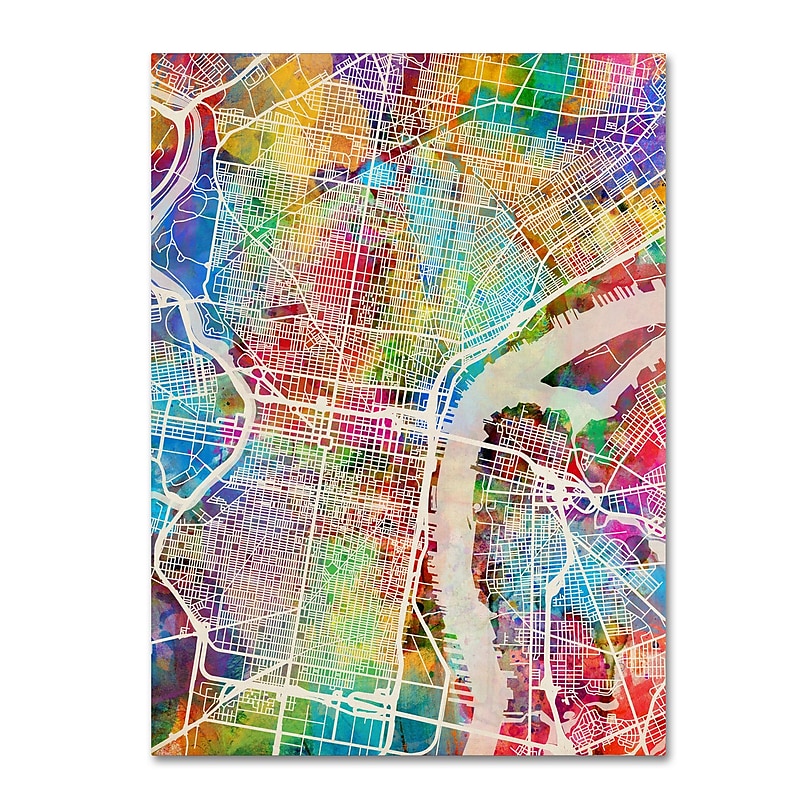 Trademark Fine Art ''Philadelphia Pennsylvania Street Map'' by Michael Tompsett 14" x 19" Canvas Art (MT0857-C1419GG) image 1