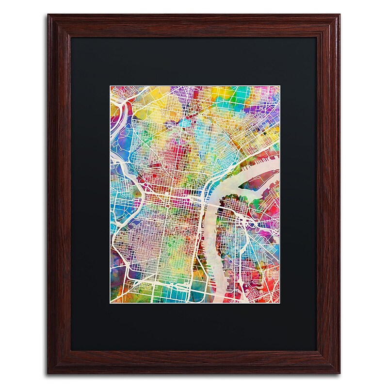 Trademark Fine Art ''Philadelphia Street Map'' by Michael Tompsett 16" x 20" Black Matted Wood Frame (MT0857-W1620BMF) image 1