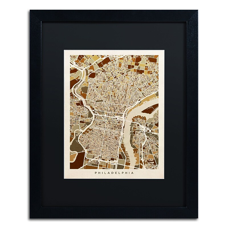 Trademark Fine Art ''Philadelphia Street Map II'' by Michael Tompsett 16" x 20" Black Matted Black Frame (MT0858-B1620BMF) image 1