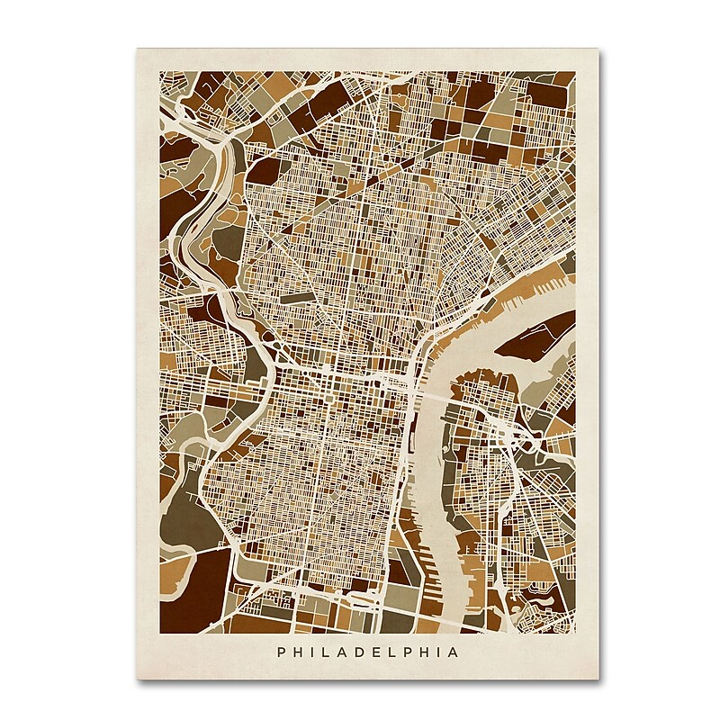 Trademark Fine Art ''Philadelphia Pennsylvania Street Map'' by Michael Tompsett 24" x 32" Canvas Art (MT0858-C2432GG) image 1
