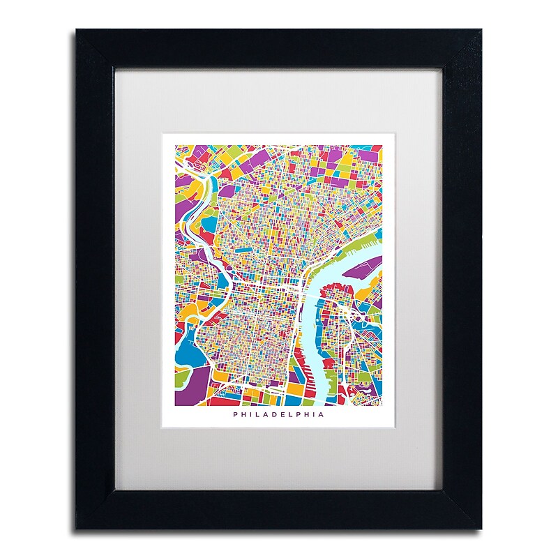 Trademark Fine Art ''Philadelphia Street Map III'' by Michael Tompsett 11" x 14" White Matted Black Frame (MT0859-B1114MF) image 1
