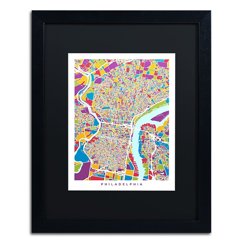 Trademark Fine Art ''Philadelphia Street Map III'' by Michael Tompsett 16" x 20" Black Matted Black Frame (MT0859-B1620BMF) image 1