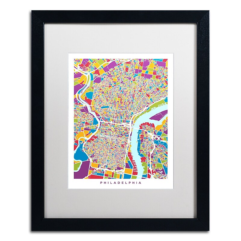 Trademark Fine Art ''Philadelphia Street Map III'' by Michael Tompsett 16" x 20" White Matted Black Frame (MT0859-B1620MF) image 1