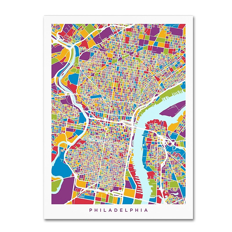 Trademark Fine Art ''Philadelphia Pennsylvania Street Map'' by Michael Tompsett 18" x 24" Canvas Art (MT0859-C1824GG) image 1