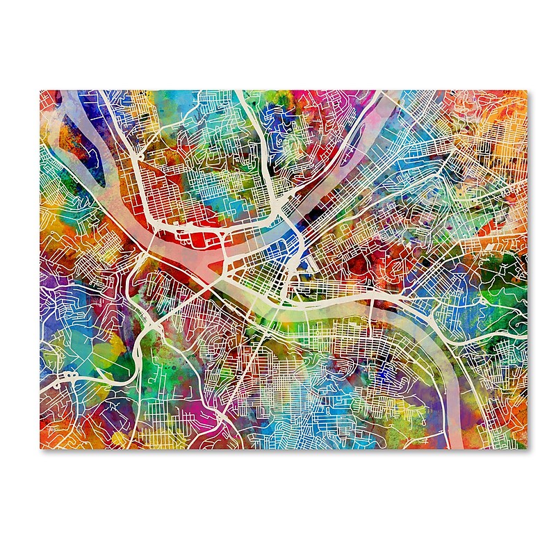 Trademark Fine Art ''Pittsburgh Pennsylvania Street Map'' by Michael Tompsett 14" x 19" Canvas Art (MT0860-C1419GG) image 1