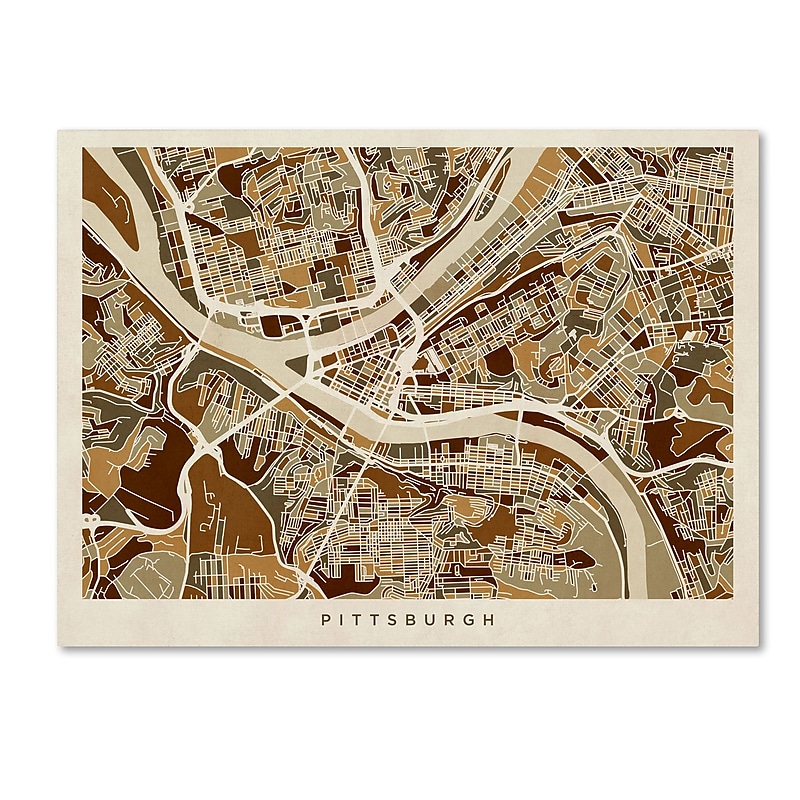 Trademark Fine Art ''Pittsburgh Pennsylvania Street Map'' by Michael Tompsett 14" x 19" Canvas Art (MT0861-C1419GG) image 1